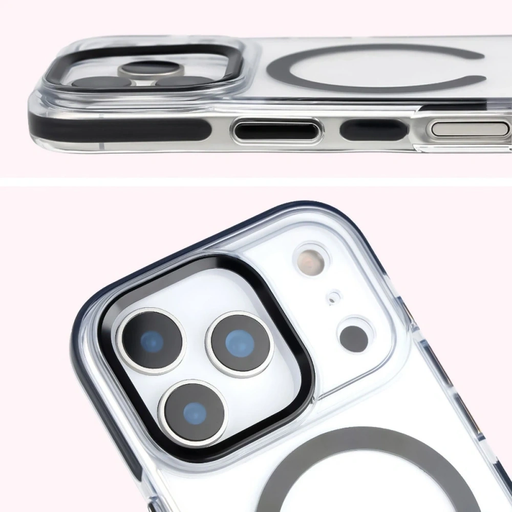 Etui z pierścieniem magnetycznym Bizon Case Marco do Apple iPhone 17 Pro przezroczyste z czarną ramką
