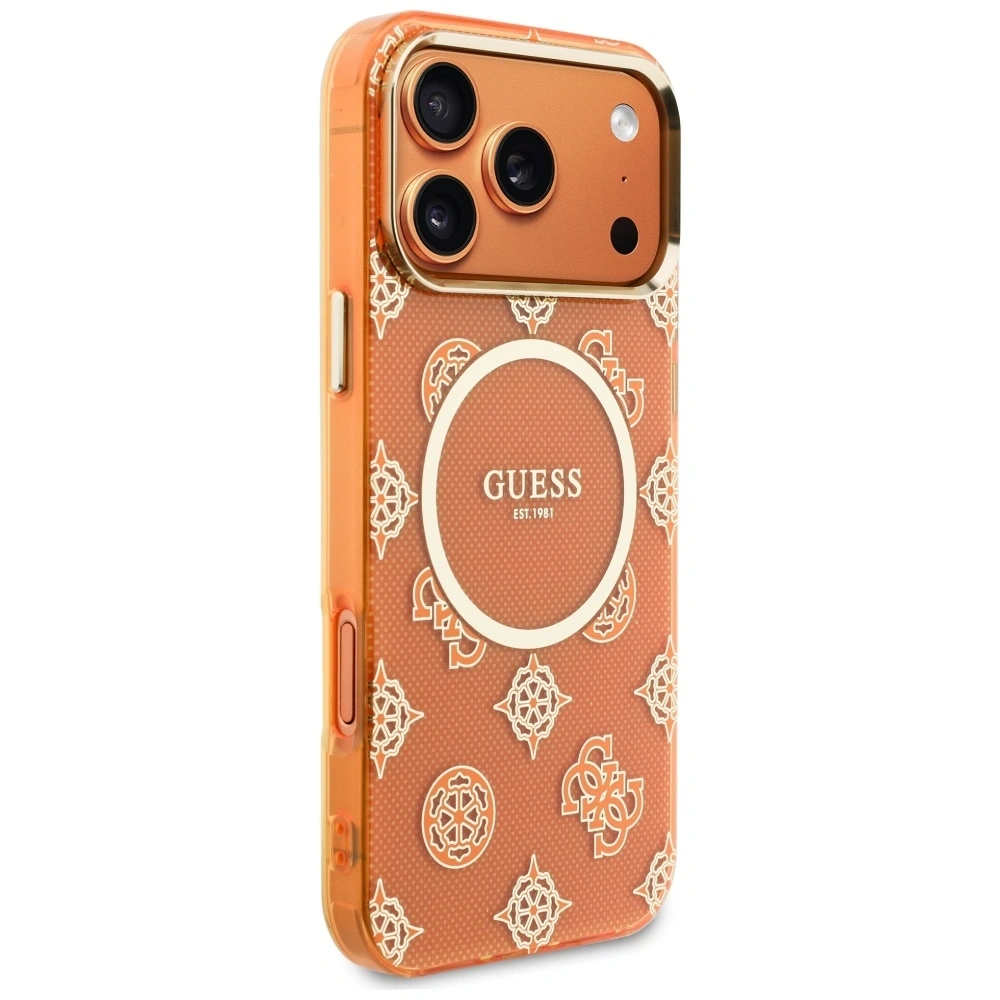 Etui Guess IML Peony Dot MagSafe do Apple iPhone 17 Pro Max pomarańczowy
