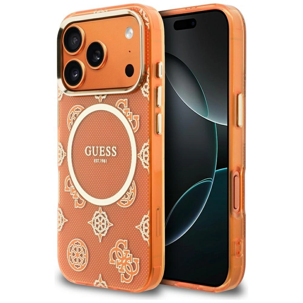 Etui Guess IML Peony Dot MagSafe do Apple iPhone 17 Pro pomarańczowy