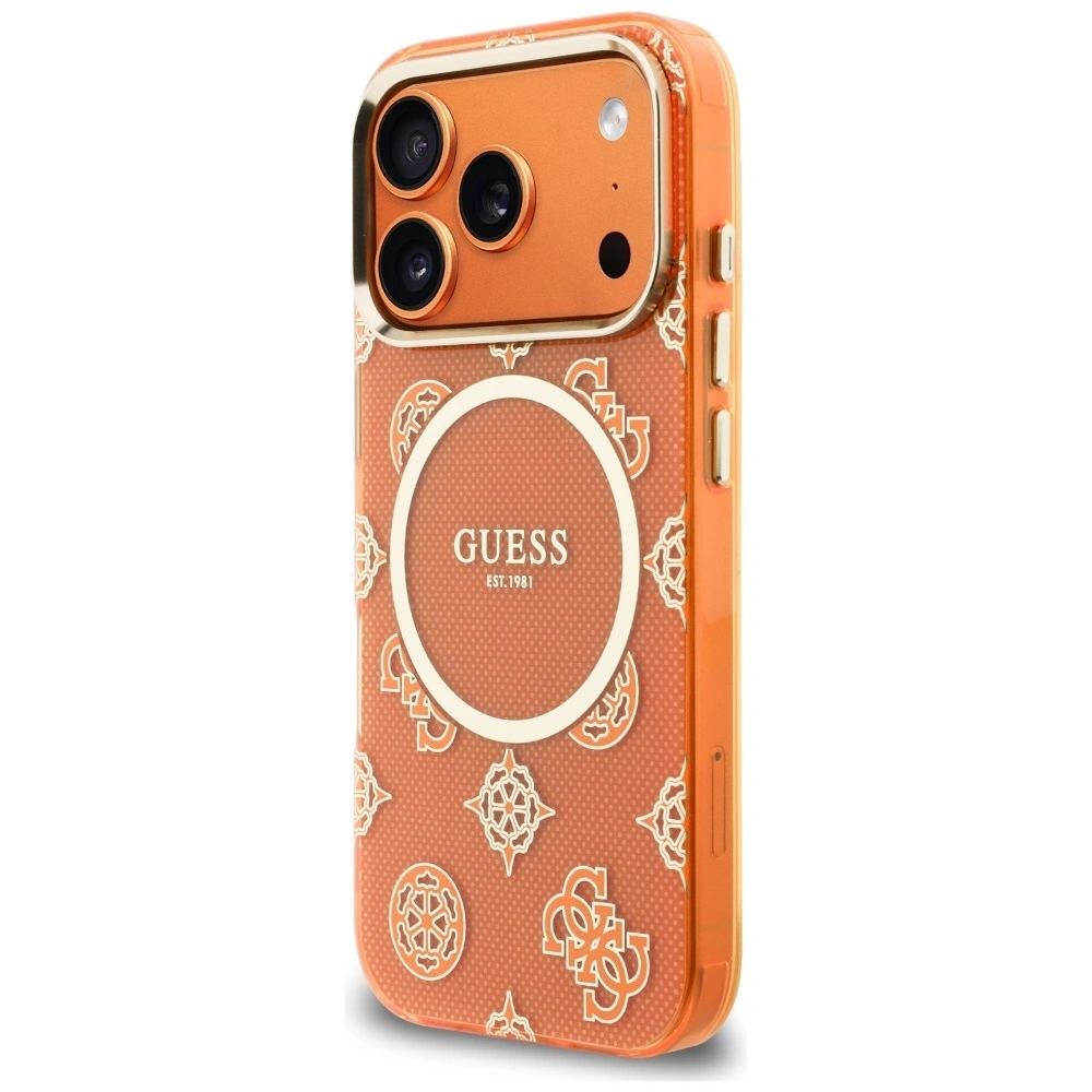 Etui Guess IML Peony Dot MagSafe do Apple iPhone 17 Pro pomarańczowy