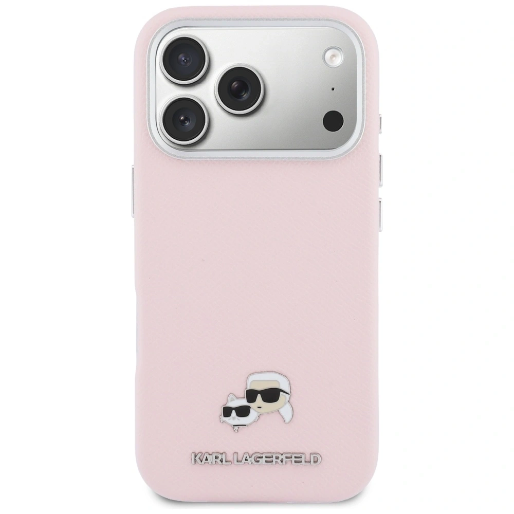 Etui Karl Lagerfeld Karl & Choupette Head Pins Saffiano MagSafe do Apple iPhone 17 Pro różowy