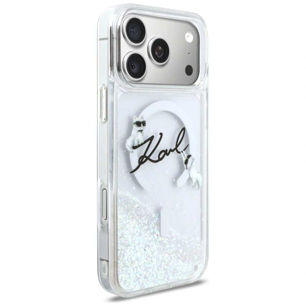 Etui Karl Lagerfeld Liquid Glitter Karl Script Logo MagSafe do Apple iPhone 17 Pro Max przezroczysty