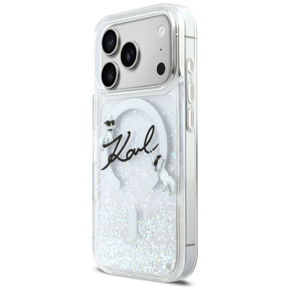 Kryt Karl Lagerfeld Liquid Glitter Karl Script Logo MagSafe Apple iPhone 17 Pro clear