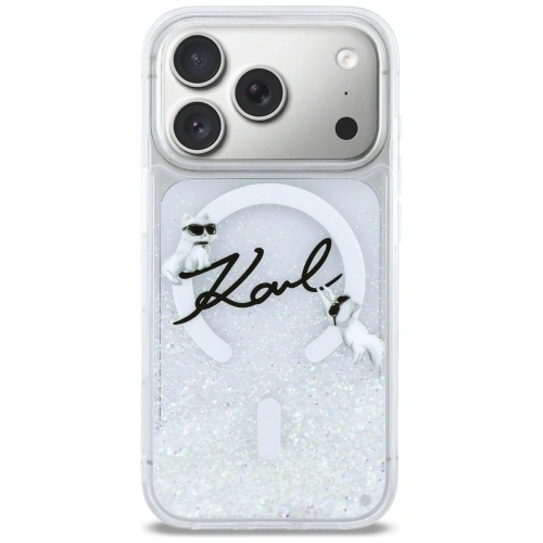 Etui Karl Lagerfeld Liquid Glitter Karl Script Logo MagSafe do Apple iPhone 17 Pro przezroczysty