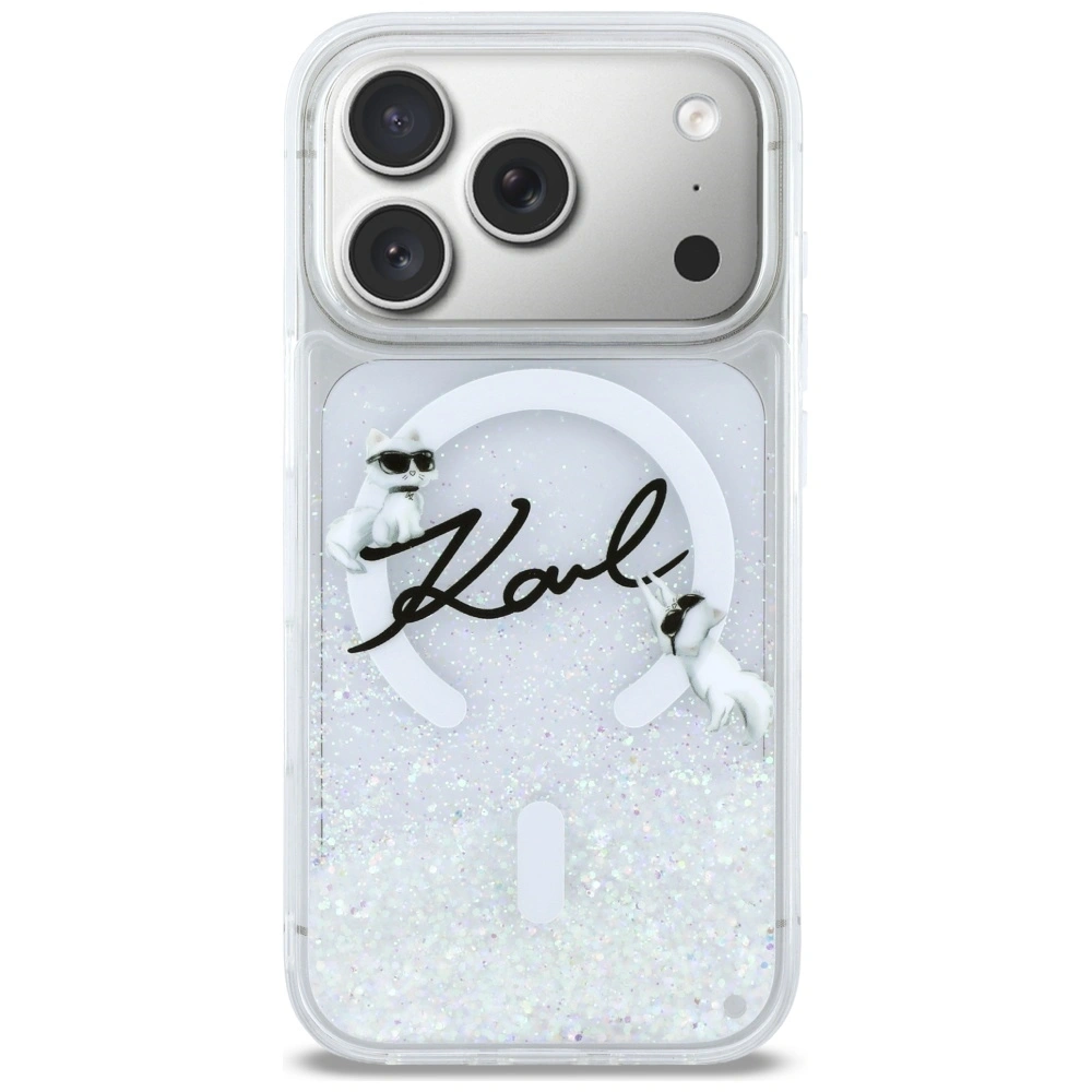 Etui Karl Lagerfeld Liquid Glitter Karl Script Logo MagSafe do Apple iPhone 17 Pro przezroczysty