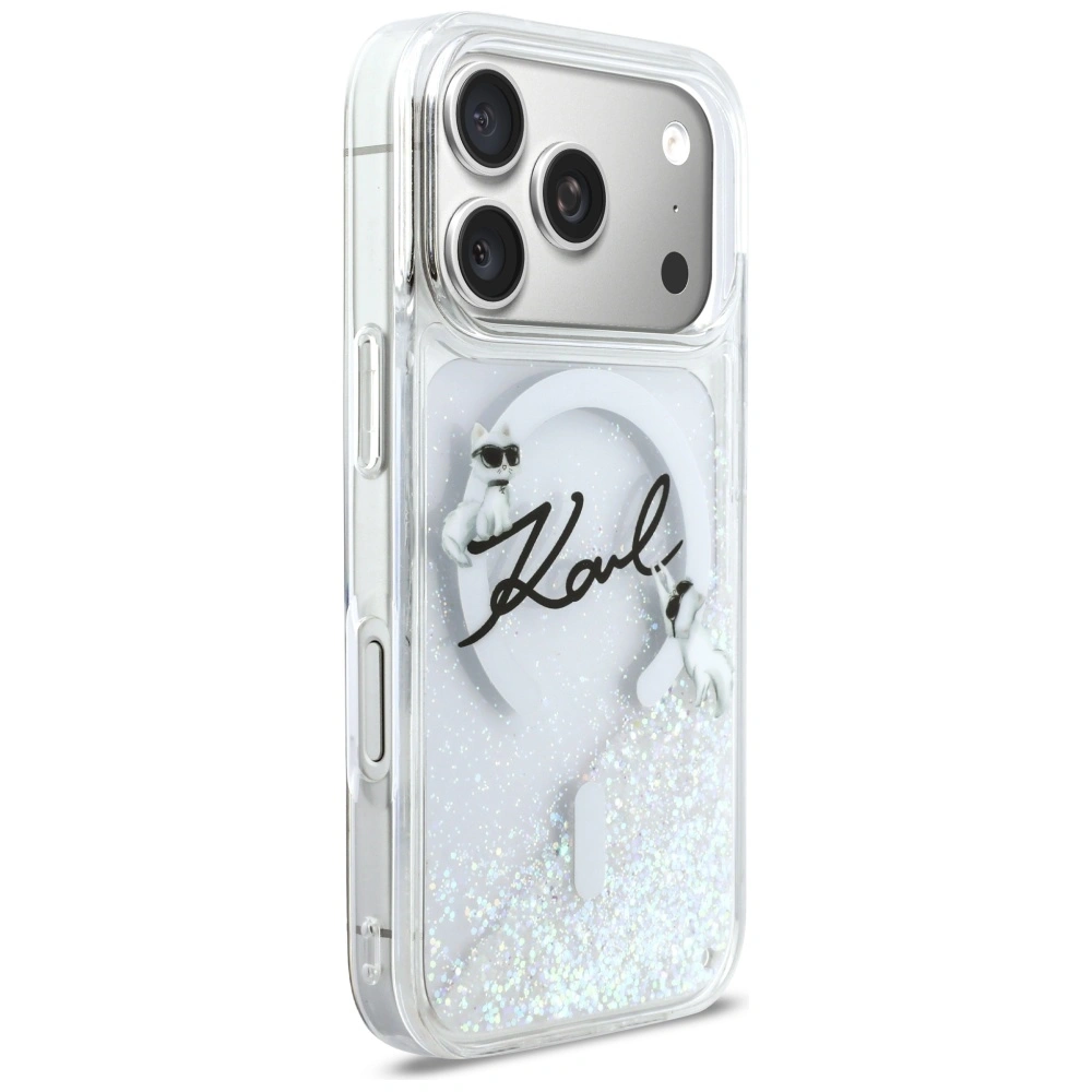 Kryt Karl Lagerfeld Liquid Glitter Karl Script Logo MagSafe Apple iPhone 17 Pro clear