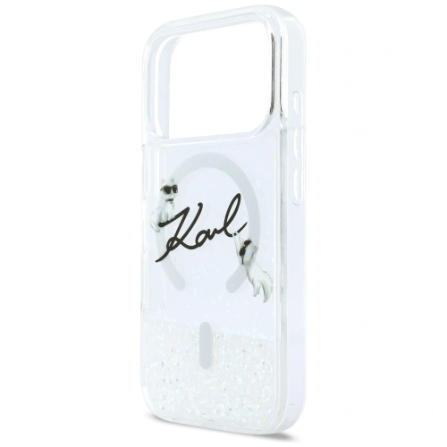 Etui Karl Lagerfeld Liquid Glitter Karl Script Logo MagSafe do Apple iPhone 17 Pro przezroczysty