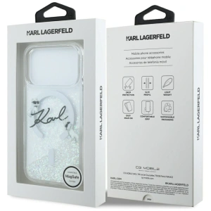 Etui Karl Lagerfeld Liquid Glitter Karl Script Logo MagSafe do Apple iPhone 17 Pro przezroczysty