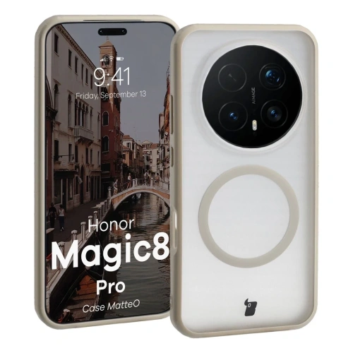 Etui z pierścieniem magnetycznym Bizon Case MatteO do Honor Magic8 Pro przydymione-beżowe