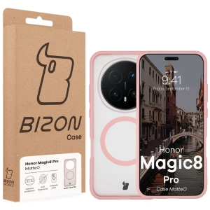 Etui z pierścieniem magnetycznym Bizon Case MatteO do Honor Magic8 Pro przydymione-jasnoróżowe