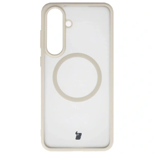 Etui z pierścieniem magnetycznym + szkło hartowane Bizon MatteO Pack do Samsung Galaxy S25 FE przydymione-beżowe