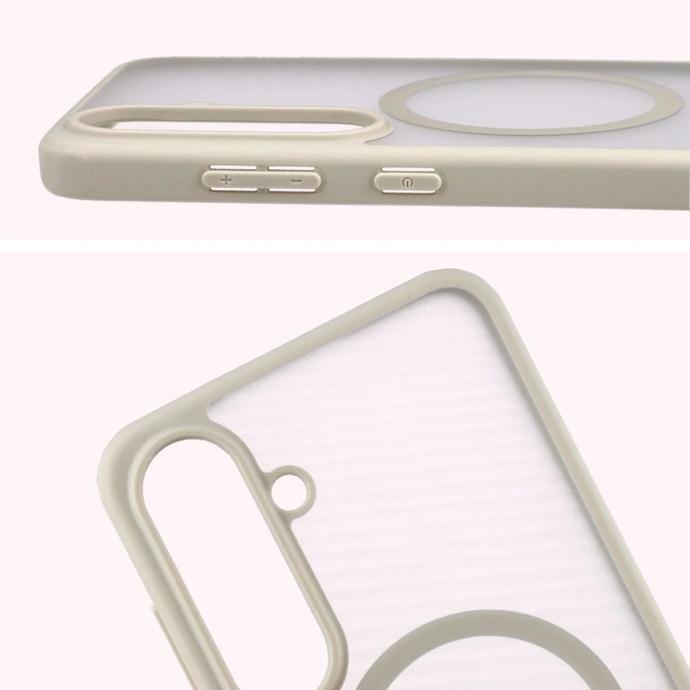 Etui z pierścieniem magnetycznym + szkło hartowane Bizon MatteO Pack do Samsung Galaxy S25 FE przydymione-beżowe