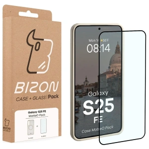 Etui z pierścieniem magnetycznym + szkło hartowane Bizon MatteO Pack do Samsung Galaxy S25 FE przydymione-beżowe