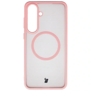 Etui z pierścieniem magnetycznym + szkło hartowane Bizon MatteO Pack do Samsung Galaxy S25 FE przydymione-jasnoróżowe