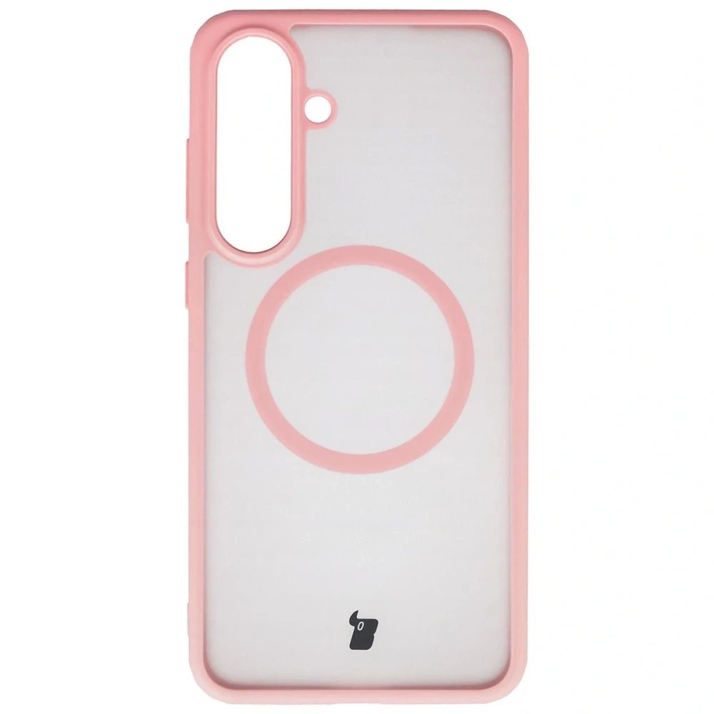 Etui z pierścieniem magnetycznym + szkło hartowane Bizon MatteO Pack do Samsung Galaxy S25 FE przydymione-jasnoróżowe