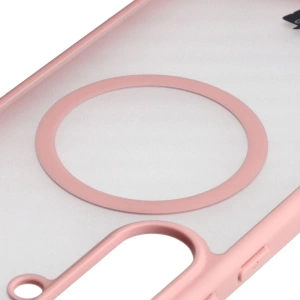 Etui z pierścieniem magnetycznym + szkło hartowane Bizon MatteO Pack do Samsung Galaxy S25 FE przydymione-jasnoróżowe