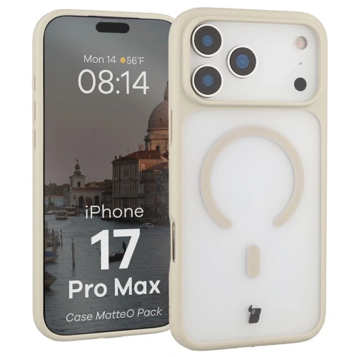 Etui z pierścieniem magnetycznym + szkło hartowane Bizon MatteO Pack do Apple iPhone 17 Pro Max przydymione-beżowe