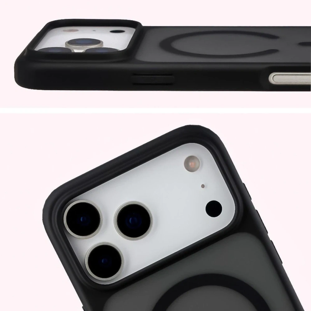 Etui z pierścieniem magnetycznym + szkło hartowane Bizon MatteO Pack do Apple iPhone 17 Pro Max przydymione-czarne
