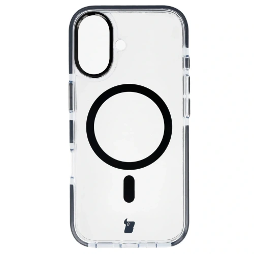Etui z pierścieniem magnetycznym Bizon Case Marco do Apple iPhone 17 przezroczyste z czarną ramką