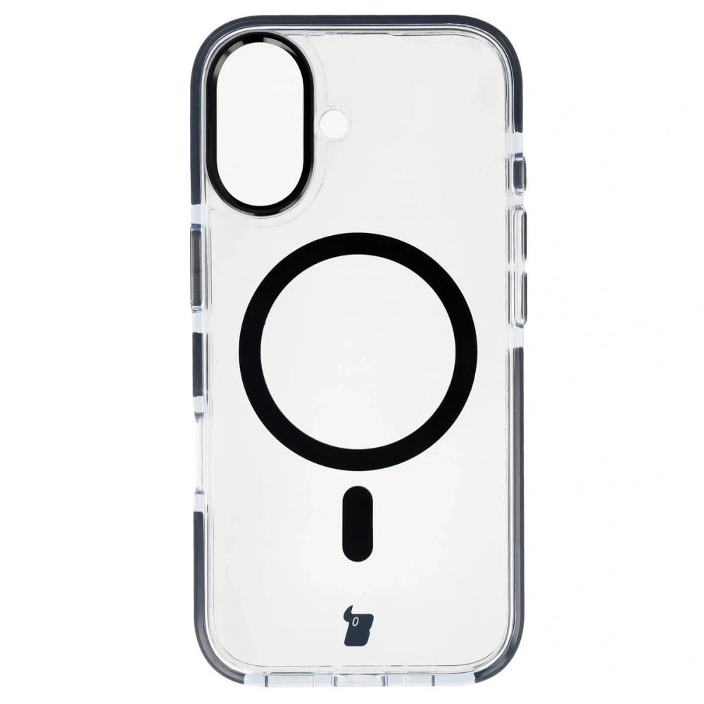 Etui z pierścieniem magnetycznym Bizon Case Marco do Apple iPhone 17 przezroczyste z czarną ramką