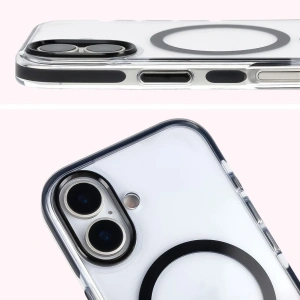 Etui z pierścieniem magnetycznym Bizon Case Marco do Apple iPhone 17 przezroczyste z czarną ramką