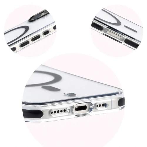 Etui z pierścieniem magnetycznym Bizon Case Marco do Apple iPhone 17 przezroczyste z czarną ramką