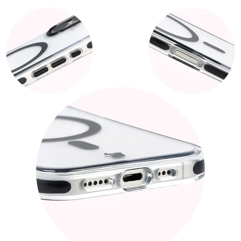 Etui z pierścieniem magnetycznym Bizon Case Marco do Apple iPhone 17 przezroczyste z czarną ramką