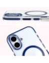 Etui z pierścieniem magnetycznym Bizon Case Marco do Apple iPhone 17 przezroczyste z niebieską ramką