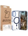 Etui z pierścieniem magnetycznym Bizon Case Marco do Apple iPhone 17 przezroczyste z niebieską ramką