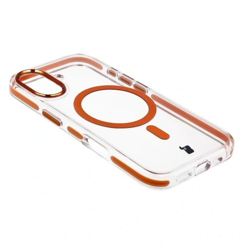 Etui z pierścieniem magnetycznym Bizon Case Marco do Apple iPhone 17 przezroczyste z pomarańczową ramką