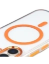 Etui z pierścieniem magnetycznym Bizon Case Marco do Apple iPhone 17 przezroczyste z pomarańczową ramką