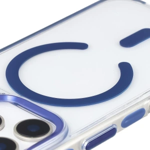 Etui z pierścieniem magnetycznym Bizon Case Marco do Apple iPhone 17 Pro przezroczyste z niebieską ramką