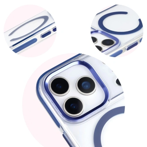 Etui z pierścieniem magnetycznym Bizon Case Marco do Apple iPhone 17 Pro przezroczyste z niebieską ramką