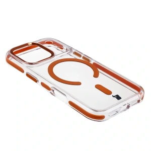 Etui z pierścieniem magnetycznym Bizon Case Marco do Apple iPhone 17 Pro przezroczyste z pomarańczową ramką