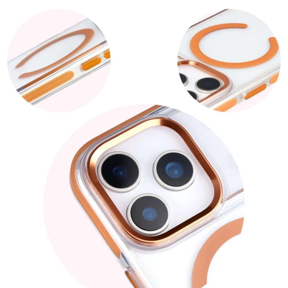 Etui z pierścieniem magnetycznym Bizon Case Marco do Apple iPhone 17 Pro przezroczyste z pomarańczową ramką