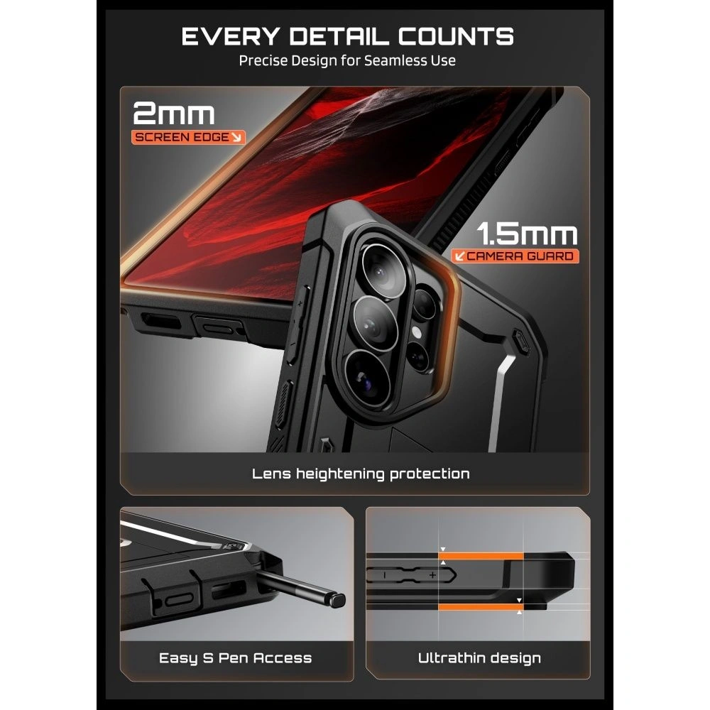 Etui + 2x szkło hartowane Supcase Unicorn Beetle Pro & Tempered Glass do Samsung Galaxy S26 Ultra Black