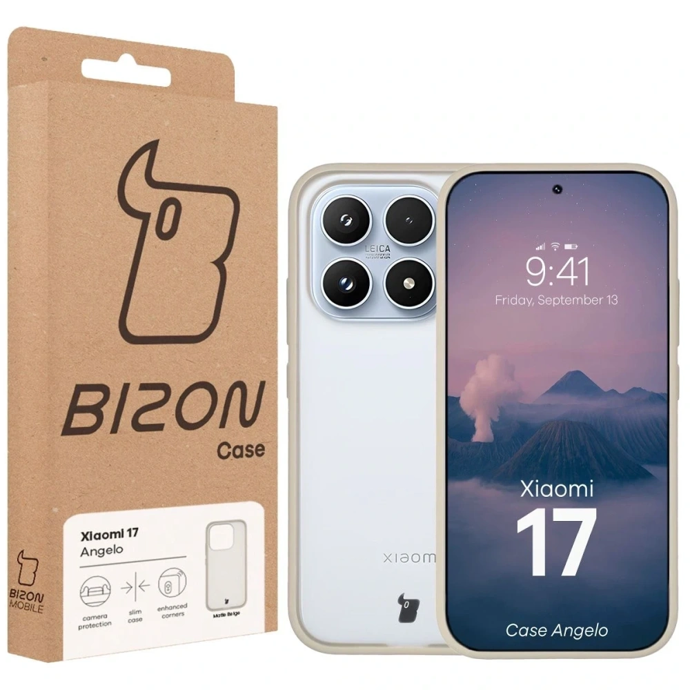 Etui Bizon Case Angelo do Xiaomi 17 półprzezroczyste z beżową ramką