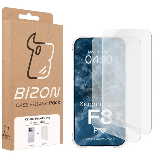 Elastyczne etui + 2x folia na ekran Bizon Case Clear Pack do Xiaomi POCO F8 Pro