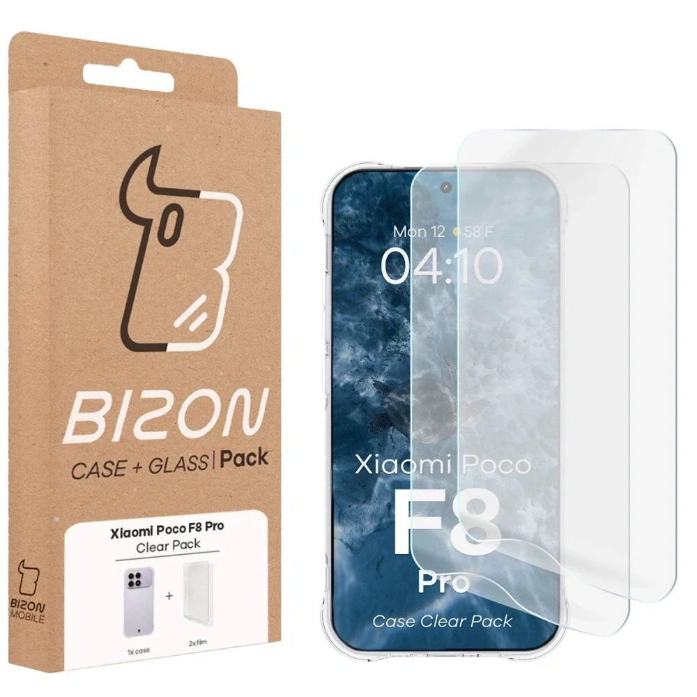Elastyczne etui + 2x folia na ekran Bizon Case Clear Pack do Xiaomi POCO F8 Pro