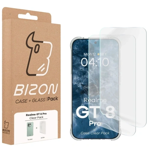 Elastyczne etui + 2x folia na ekran Bizon Case Clear Pack do Realme GT 8 Pro