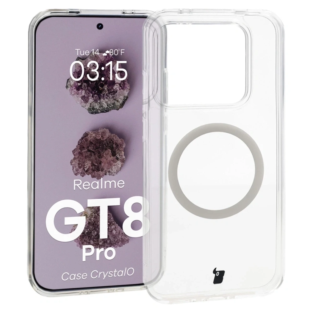 Etui z pierścieniem magnetycznym Bizon Case CrystalO do Realme GT 8 Pro przezroczyste