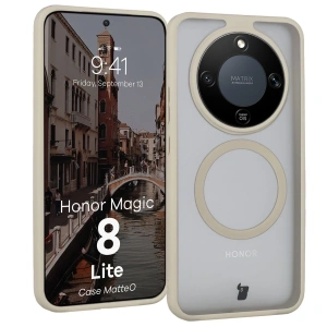 Etui z pierścieniem magnetycznym Bizon Case MatteO do Honor Magic8 Lite przydymione-beżowe