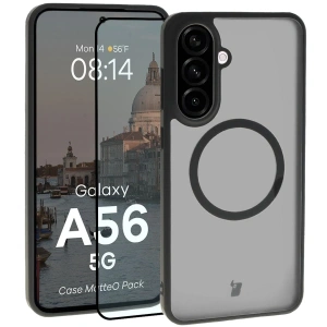 Etui z pierścieniem magnetycznym + szkło hartowane Bizon MatteO Pack do Samsung Galaxy A56 5G przydymione-czarne