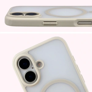 Etui z pierścieniem magnetycznym + szkło hartowane Bizon MatteO Pack do Apple iPhone 17 przydymione-beżowe
