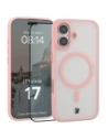 Etui z pierścieniem magnetycznym + szkło hartowane Bizon MatteO Pack do Apple iPhone 17 przydymione-jasnoróżowe