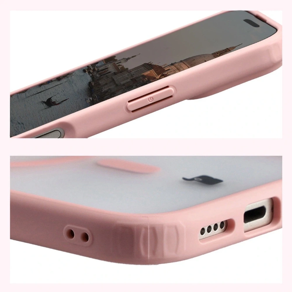 Etui z pierścieniem magnetycznym + szkło hartowane Bizon MatteO Pack do Apple iPhone 17 przydymione-jasnoróżowe