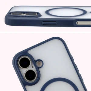 Etui z pierścieniem magnetycznym + szkło hartowane Bizon MatteO Pack do Apple iPhone 17 przydymione-granatowe