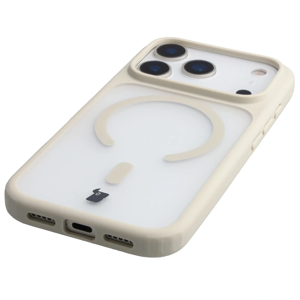 Etui z pierścieniem magnetycznym + szkło hartowane Bizon MatteO Pack do Apple iPhone 17 Pro przydymione-beżowe