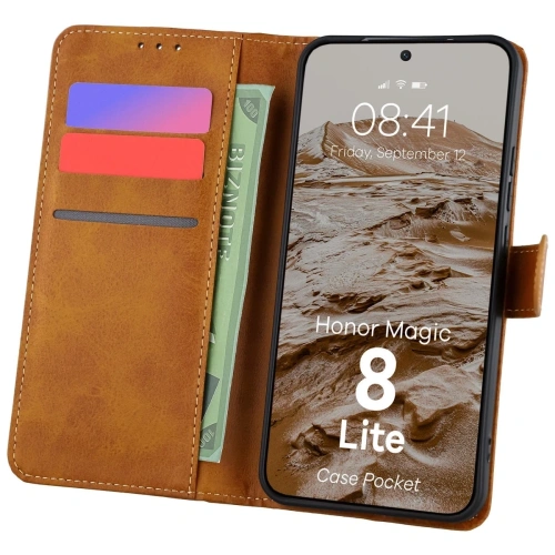 Etui z klapką Bizon Case Pocket do Honor Magic8 Lite brązowe