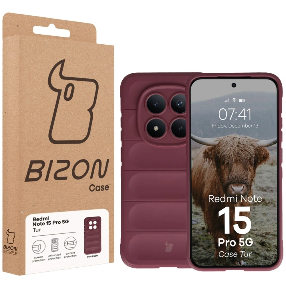 Pancerne etui Bizon Case Tur do Xiaomi Redmi Note 15 Pro 5G burgundowe